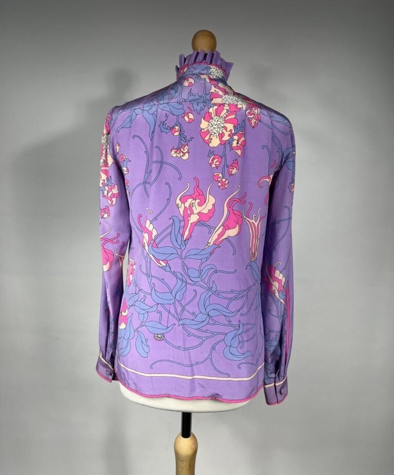 EMILIO PUCCI - Chemisier en crêpe de soie imprimé à motif de fleurs roses, blan…