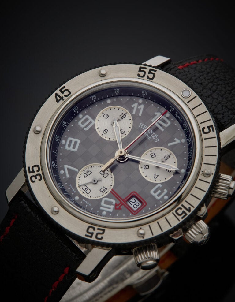 HERMES - BRACELET MONTRE chronographe ronde " Clipper Tour Auto 2025" en acier.…
