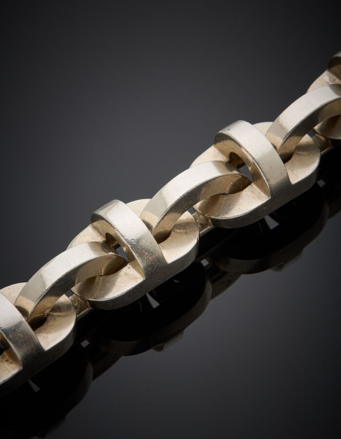 HERMES - Important BRACELET modèle "Largo" en argent (925‰) à maille géométriqu…