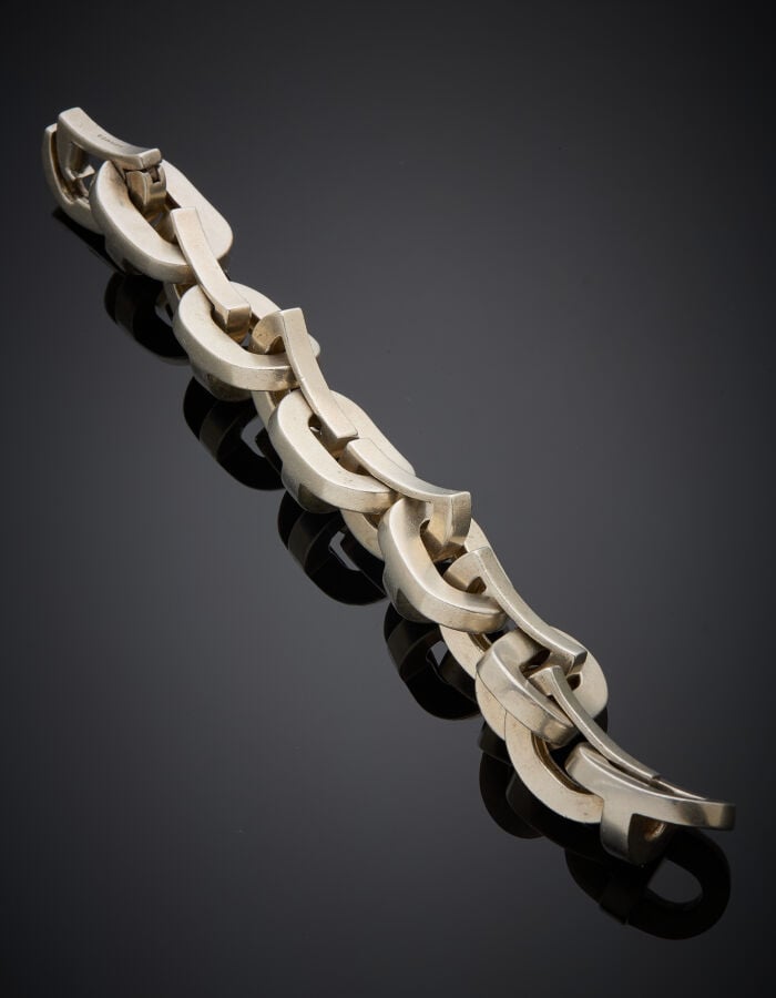 HERMES - Important BRACELET modèle "Largo" en argent (925‰) à maille géométriqu…