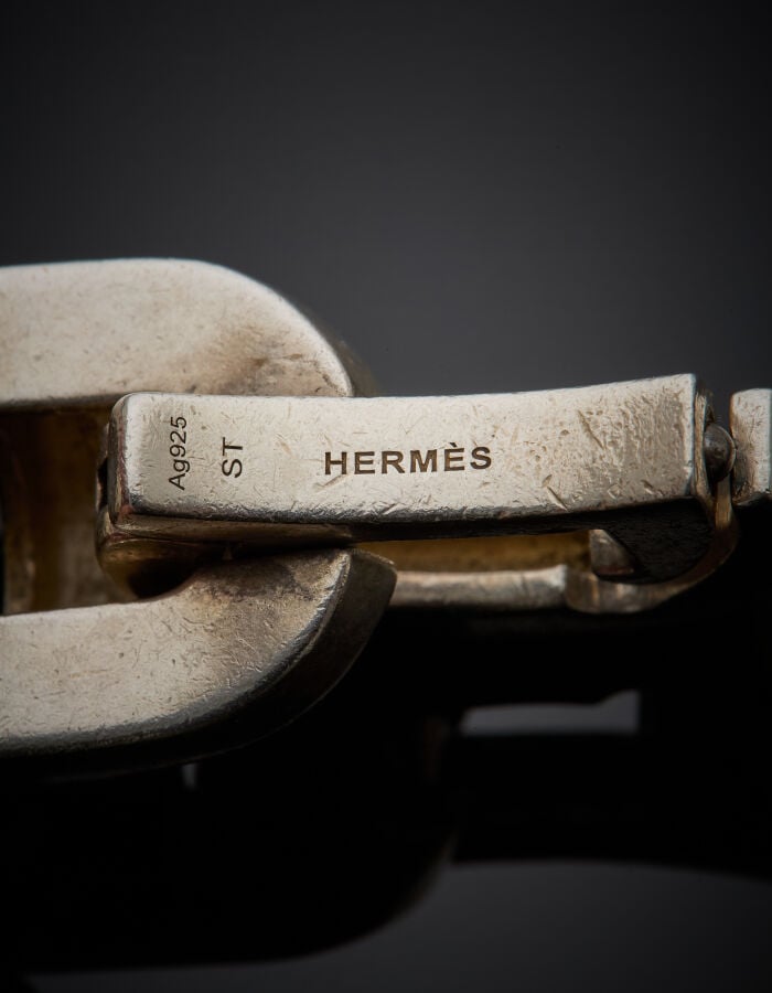 HERMES - Important BRACELET modèle "Largo" en argent (925‰) à maille géométriqu…