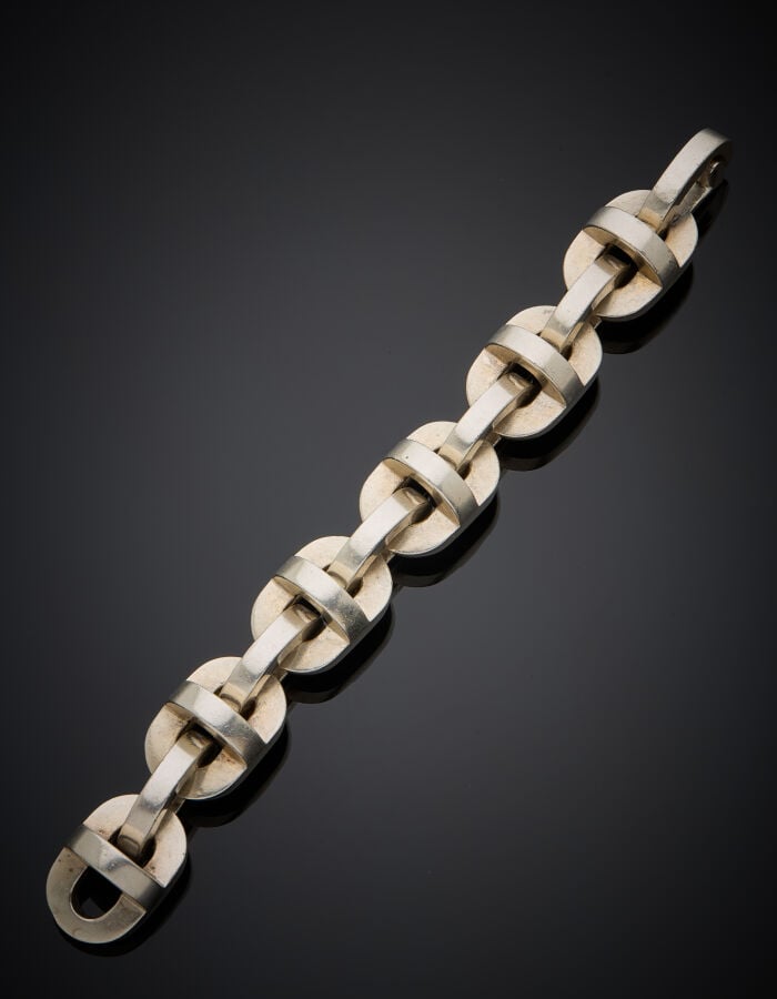 HERMES - Important BRACELET modèle "Largo" en argent (925‰) à maille géométriqu…