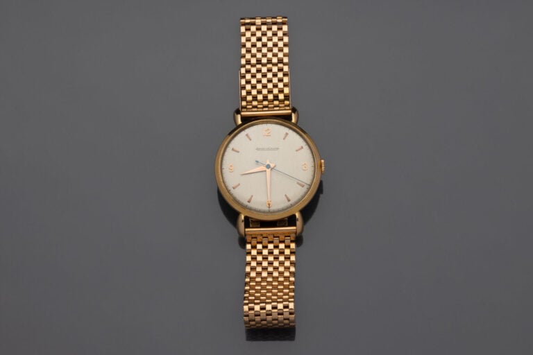 JAEGER LECOULTRE - BRACELET MONTRE ronde en or jaune (750°/°°). - Cadran crème,…