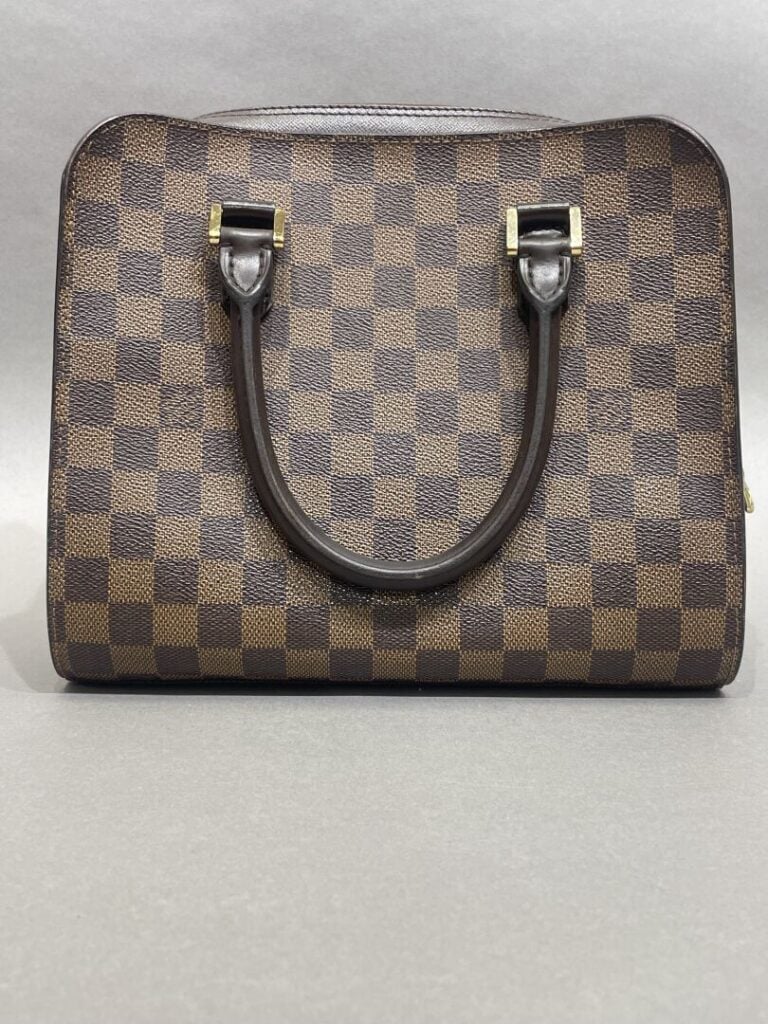 LOUIS VUITTON (1998) - Sac «Triana» en toile damier ébène et cuir taïga chocola…