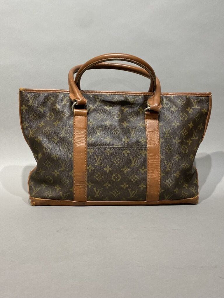 LOUIS VUITTON - Sac cabas en toile monogram et cuir naturel, double anse en cui…