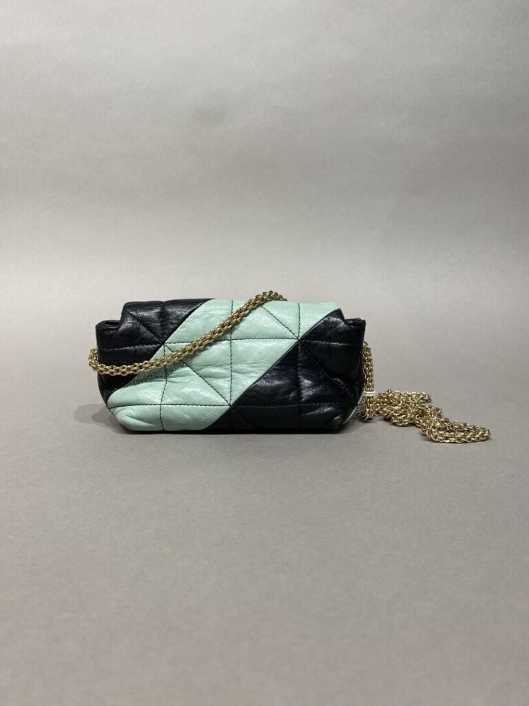 SONIA RYKIEL - Sac « Copain » en cuir matelassé noir et turquoise, chaîne dorée…