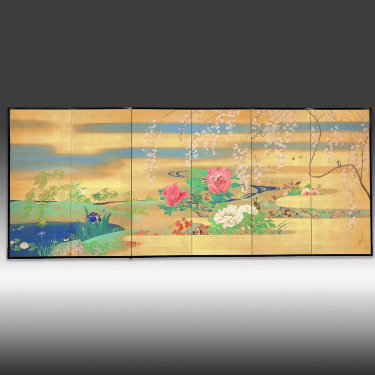 Ensemble de deux paravents à six panneaux à décor d'une peinture continue de fl… Vente aux encheres – Auction House – Commissaire-priseur – Auctioneer - Boisgirard Antonini – Paris – Nice
