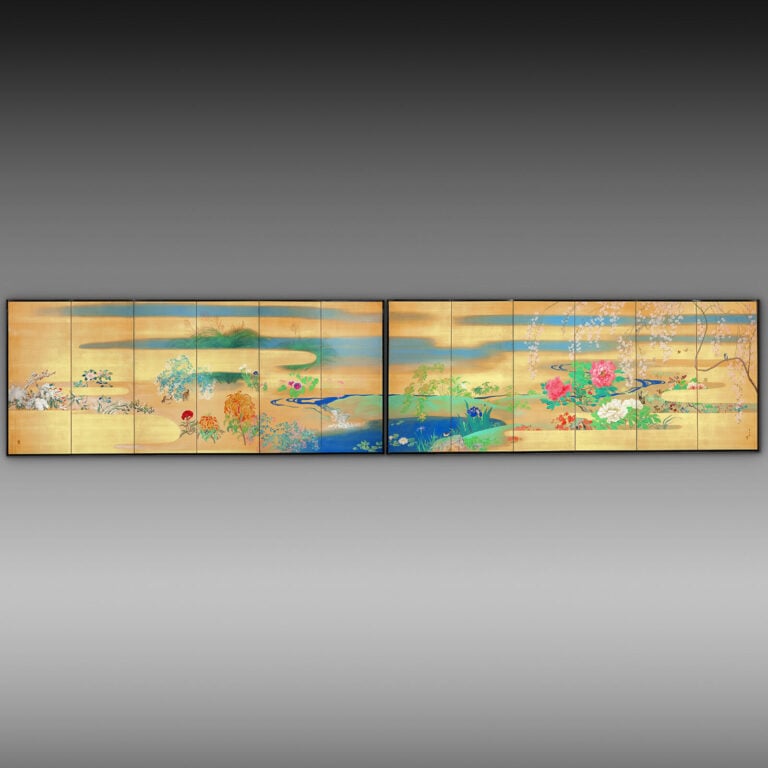 Ensemble de deux paravents à six panneaux à décor d'une peinture continue de fl… Vente aux encheres – Auction House – Commissaire-priseur – Auctioneer - Boisgirard Antonini – Paris – Nice