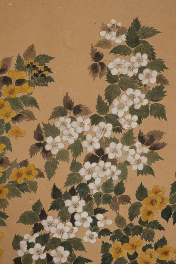 Grand paravent 屏 風 à six panneaux présentant six peintures 掛 け 軸, à décor de fl… Vente aux encheres – Auction House – Commissaire-priseur – Auctioneer - Boisgirard Antonini – Paris – Nice