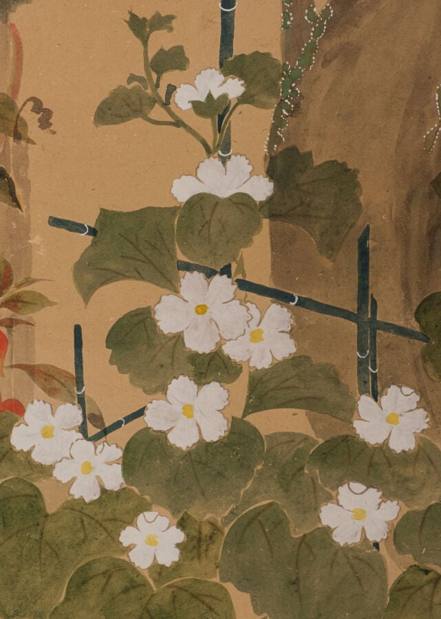 Grand paravent 屏 風 à six panneaux présentant six peintures 掛 け 軸, à décor de fl… Vente aux encheres – Auction House – Commissaire-priseur – Auctioneer - Boisgirard Antonini – Paris – Nice