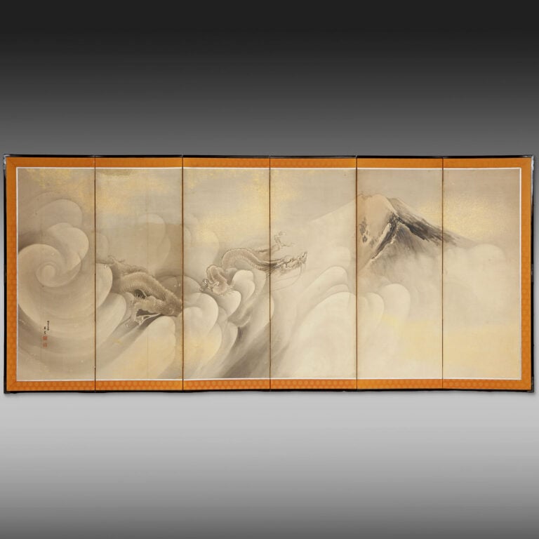 Grand paravent à six panneaux 屏風 (byôbu) peint à l'encre noire, à décor d'un dr… Vente aux encheres – Auction House – Commissaire-priseur – Auctioneer - Boisgirard Antonini – Paris – Nice