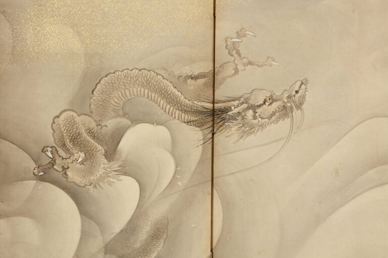 Grand paravent à six panneaux 屏風 (byôbu) peint à l'encre noire, à décor d'un dr… Vente aux encheres – Auction House – Commissaire-priseur – Auctioneer - Boisgirard Antonini – Paris – Nice