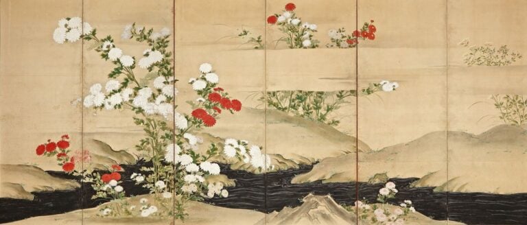 Grand paravent à six panneaux à décor d'un jardin de fleurs, avec une série de… Vente aux encheres – Auction House – Commissaire-priseur – Auctioneer - Boisgirard Antonini – Paris – Nice