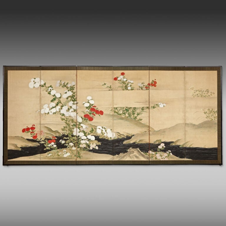 Grand paravent à six panneaux à décor d'un jardin de fleurs, avec une série de… Vente aux encheres – Auction House – Commissaire-priseur – Auctioneer - Boisgirard Antonini – Paris – Nice