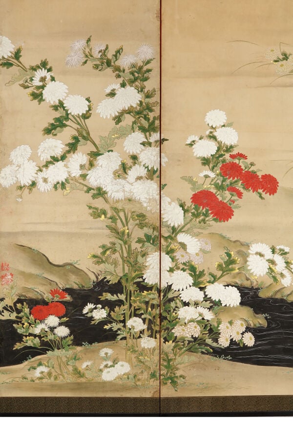 Grand paravent à six panneaux à décor d'un jardin de fleurs, avec une série de… Vente aux encheres – Auction House – Commissaire-priseur – Auctioneer - Boisgirard Antonini – Paris – Nice