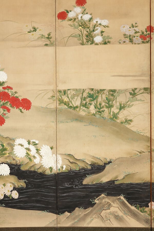 Grand paravent à six panneaux à décor d'un jardin de fleurs, avec une série de… Vente aux encheres – Auction House – Commissaire-priseur – Auctioneer - Boisgirard Antonini – Paris – Nice
