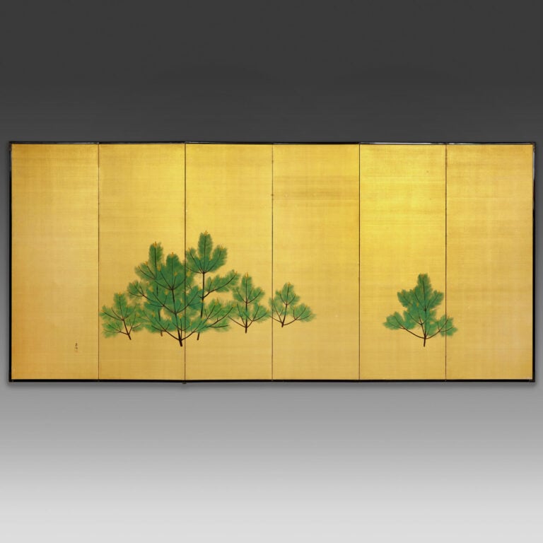 Grand paravent à six panneaux avec une peinture de Taniguchi Hideo 谷 口 英 雄 (190… Vente aux encheres – Auction House – Commissaire-priseur – Auctioneer - Boisgirard Antonini – Paris – Nice