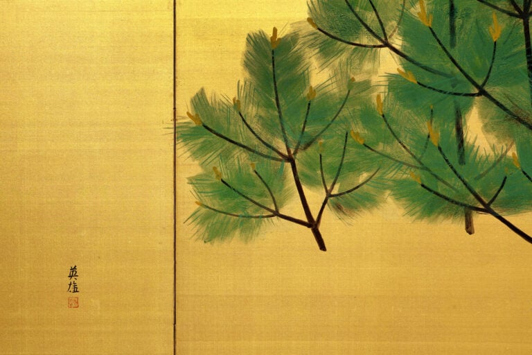 Grand paravent à six panneaux avec une peinture de Taniguchi Hideo 谷 口 英 雄 (190… Vente aux encheres – Auction House – Commissaire-priseur – Auctioneer - Boisgirard Antonini – Paris – Nice