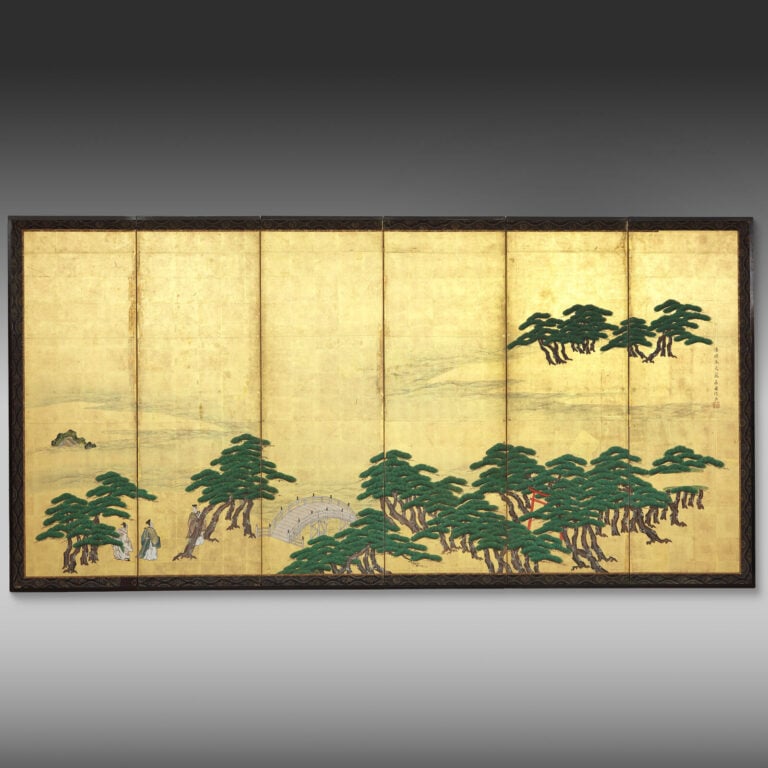 Grand paravent à six panneaux (byôbu 屏 風) à décor d'un paysage de l'école Tosa… Vente aux encheres – Auction House – Commissaire-priseur – Auctioneer - Boisgirard Antonini – Paris – Nice