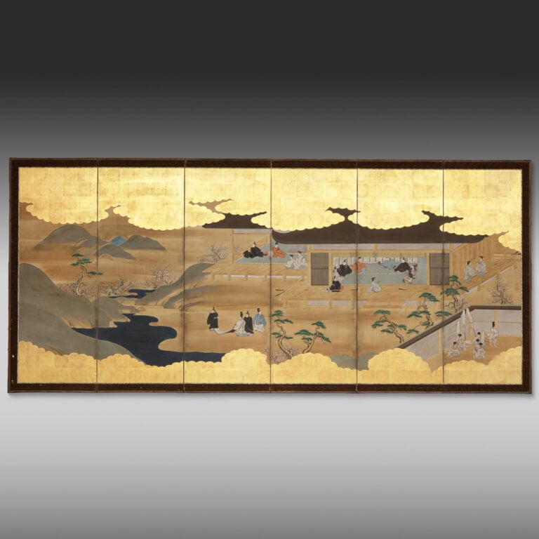 Grand paravent à six-panneaux byôbu 屏 風 à décor d'une peinture de l'école Tôsa… Vente aux encheres – Auction House – Commissaire-priseur – Auctioneer - Boisgirard Antonini – Paris – Nice