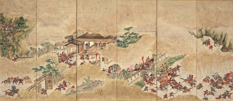 Grand paravent à six panneaux byôbu 屏 風 illustrant des épisodes de l'épopée du… Vente aux encheres – Auction House – Commissaire-priseur – Auctioneer - Boisgirard Antonini – Paris – Nice