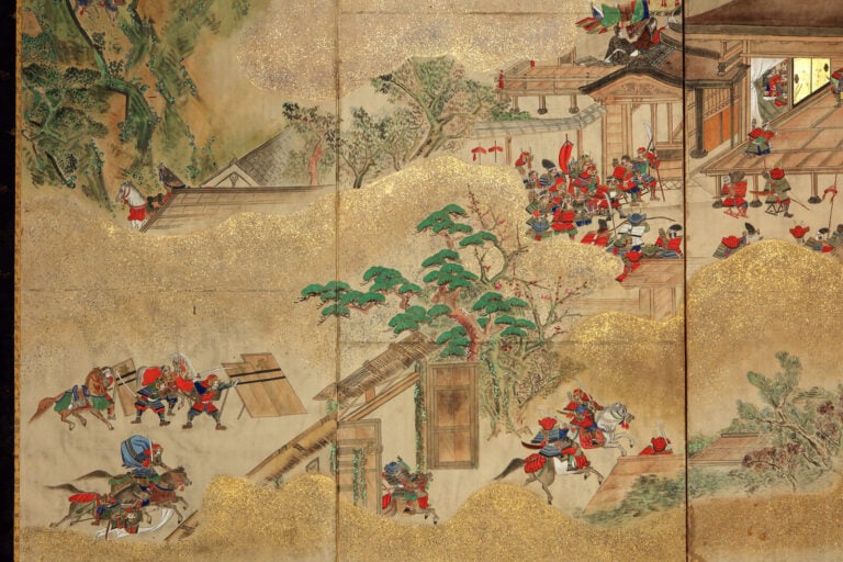Grand paravent à six panneaux byôbu 屏 風 illustrant des épisodes de l'épopée du… Vente aux encheres – Auction House – Commissaire-priseur – Auctioneer - Boisgirard Antonini – Paris – Nice