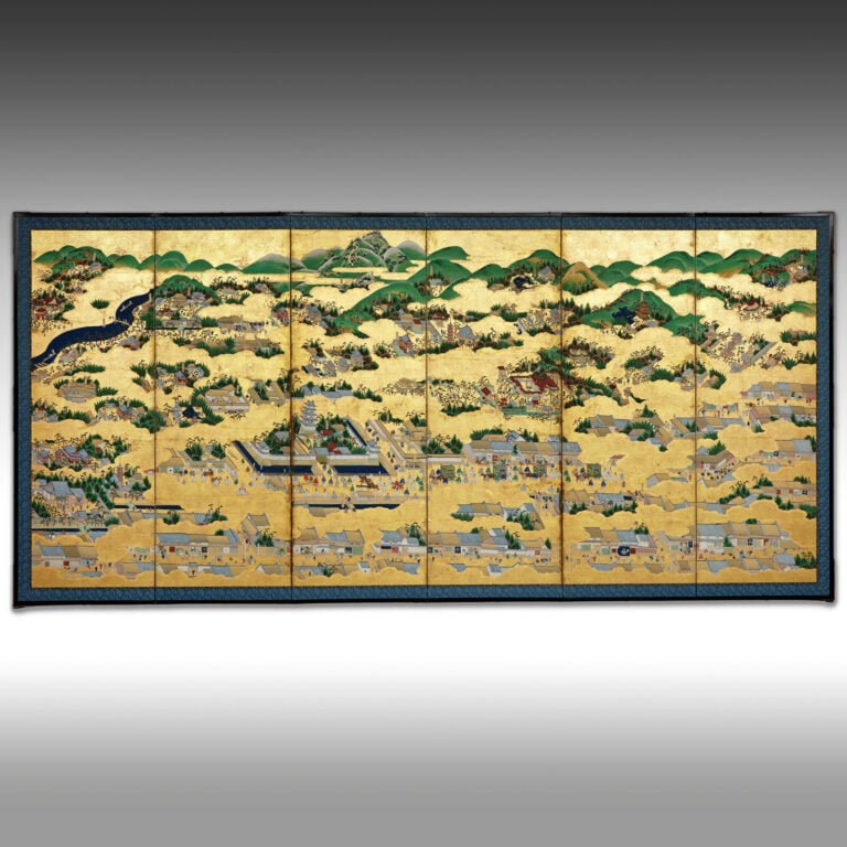 Grand paravent à six panneaux présentant une peinture de l'école Tosa 土 佐 派 sur… Vente aux encheres – Auction House – Commissaire-priseur – Auctioneer - Boisgirard Antonini – Paris – Nice