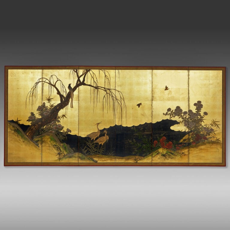 Grand paravent à six panneaux représentant une peinture de style École de Kanô… Vente aux encheres – Auction House – Commissaire-priseur – Auctioneer - Boisgirard Antonini – Paris – Nice