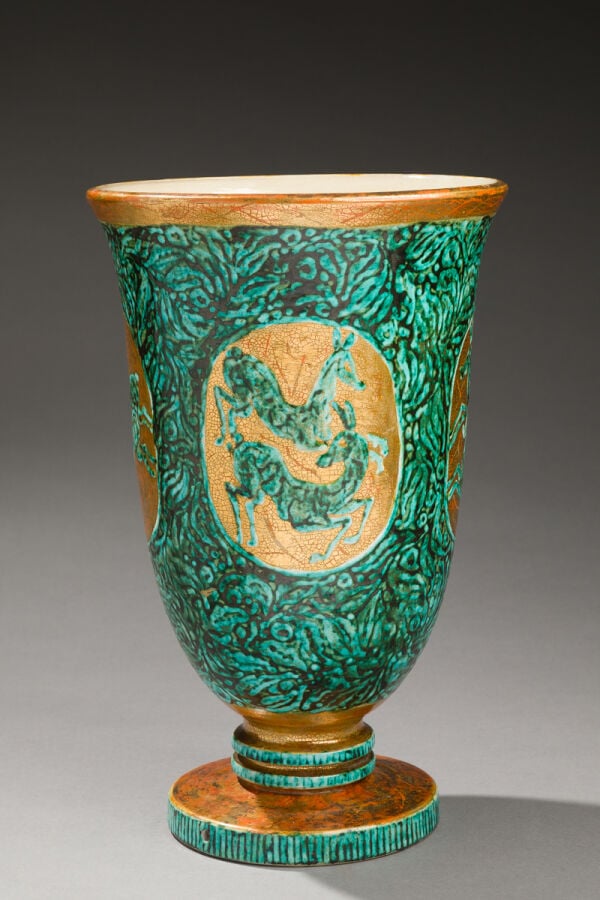 Jean MAYODON (1893-1967) - Grande vasque éclairante de forme évasée sur piédouc… maison de vente aux encheres commissaire-priseur auction house boisgirard antonini
