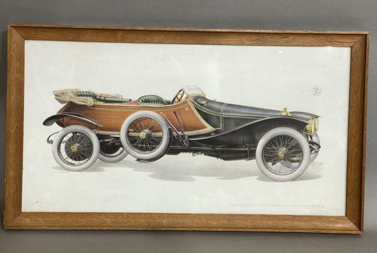 Lot de 6 reproductions encadrées représentant des Panhard et Levassor - 25 x 47…