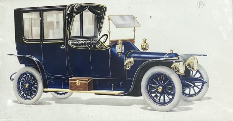 Lot de 6 reproductions encadrées représentant des Panhard et Levassor - 25 x 47…