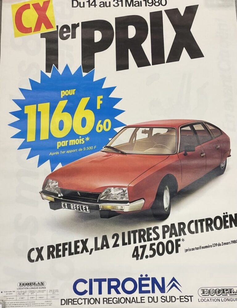 Lot de 7 grandes affiches publicitaires de concession Citroën CX - (159 x 120 c…