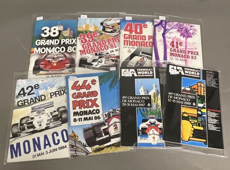 Lot de programmes du Grand Prix Monaco 1980, 1981, 1982, 1983, 1984, 1986, 1987…