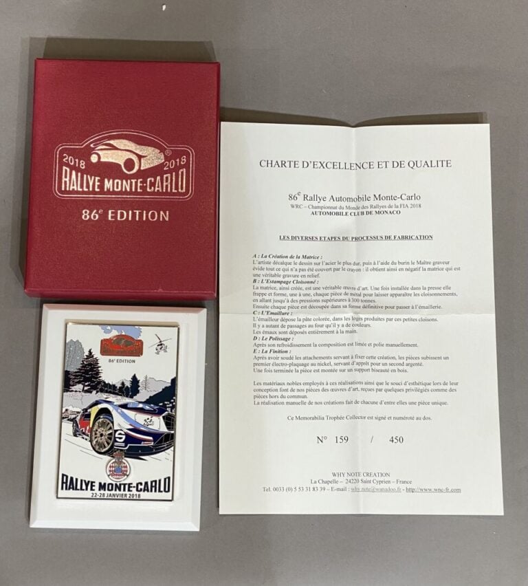 Lot Rallye Monte Carlo comprenant : - - 6 plaques souvenir Rallye Monte Carlo 2…