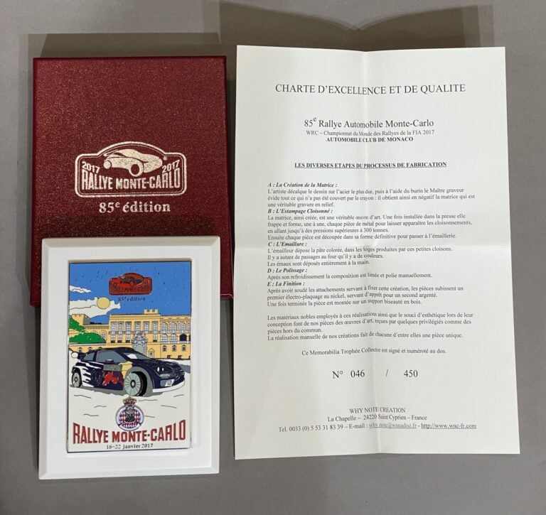 Lot Rallye Monte Carlo comprenant : - - 6 plaques souvenir Rallye Monte Carlo 2…