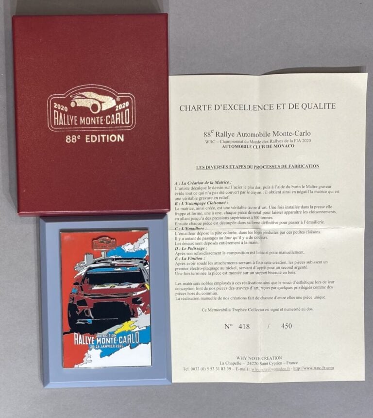 Lot Rallye Monte Carlo comprenant : - - 6 plaques souvenir Rallye Monte Carlo 2…