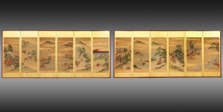 Paire de paravents à six panneaux 屏 風 , chaque panneau étant monté avec une pei… Vente aux encheres – Auction House – Commissaire-priseur – Auctioneer - Boisgirard Antonini – Paris – Nice