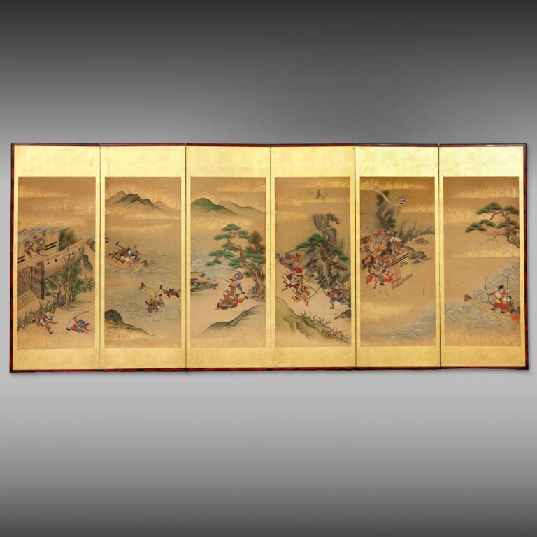 Paire de paravents à six panneaux 屏 風 , chaque panneau étant monté avec une pei… Vente aux encheres – Auction House – Commissaire-priseur – Auctioneer - Boisgirard Antonini – Paris – Nice