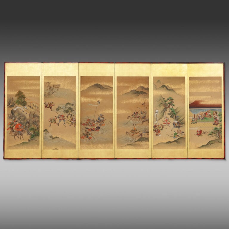 Paire de paravents à six panneaux 屏 風 , chaque panneau étant monté avec une pei… Vente aux encheres – Auction House – Commissaire-priseur – Auctioneer - Boisgirard Antonini – Paris – Nice