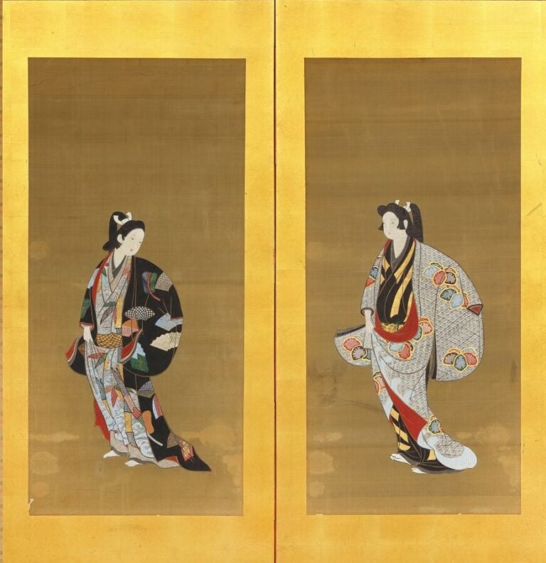 Paravent à deux panneaux à décor de deux femmes portant des kimonos. - Les femm… Vente aux encheres – Auction House – Commissaire-priseur – Auctioneer - Boisgirard Antonini – Paris – Nice