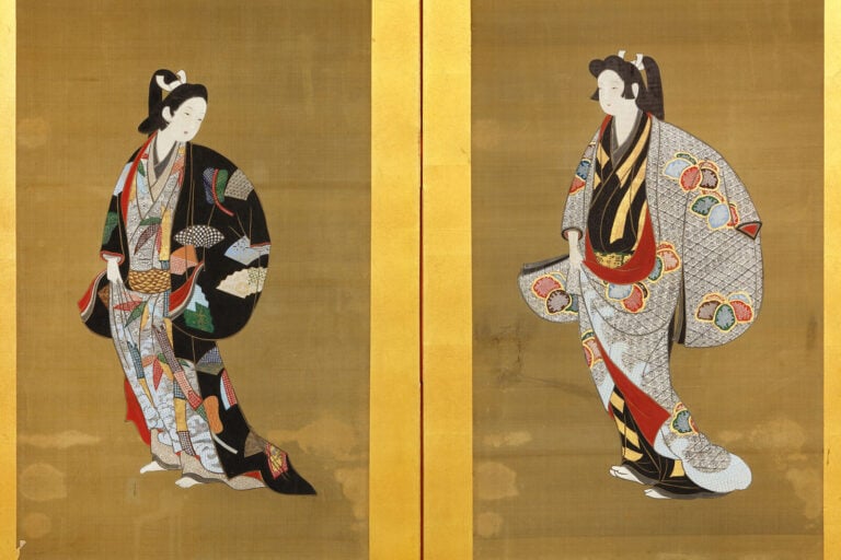 Paravent à deux panneaux à décor de deux femmes portant des kimonos. - Les femm… Vente aux encheres – Auction House – Commissaire-priseur – Auctioneer - Boisgirard Antonini – Paris – Nice