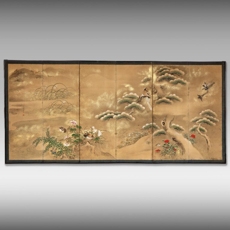 Paravent à six-panneau dans le style de l'école Kanô, à décor d'un paysage hive… Vente aux encheres – Auction House – Commissaire-priseur – Auctioneer - Boisgirard Antonini – Paris – Nice