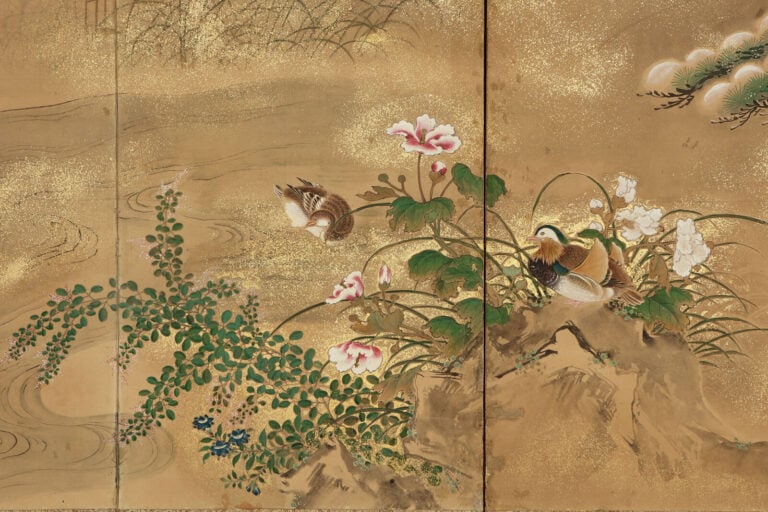 Paravent à six-panneau dans le style de l'école Kanô, à décor d'un paysage hive… Vente aux encheres – Auction House – Commissaire-priseur – Auctioneer - Boisgirard Antonini – Paris – Nice