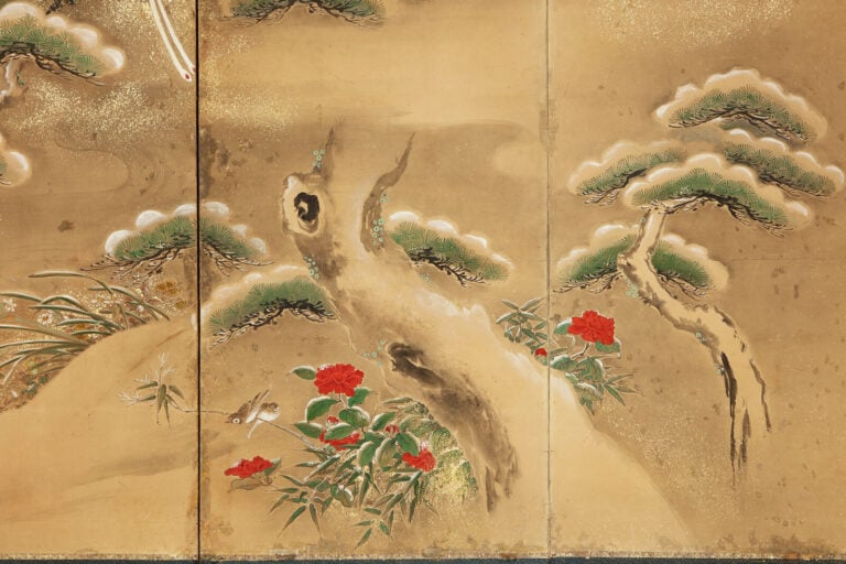 Paravent à six-panneau dans le style de l'école Kanô, à décor d'un paysage hive… Vente aux encheres – Auction House – Commissaire-priseur – Auctioneer - Boisgirard Antonini – Paris – Nice
