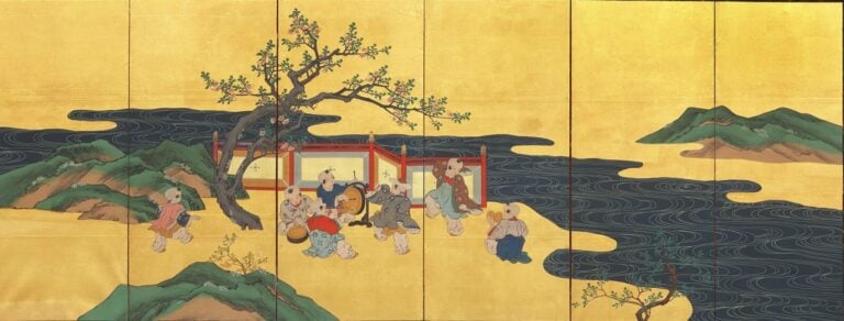 Paravent à six panneaux 屏風 (byôbu) orné d'une peinture de style Kanô sur fond d… Vente aux encheres – Auction House – Commissaire-priseur – Auctioneer - Boisgirard Antonini – Paris – Nice