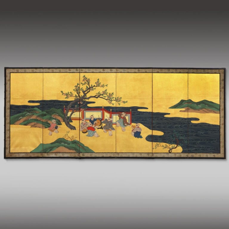 Paravent à six panneaux 屏風 (byôbu) orné d'une peinture de style Kanô sur fond d… Vente aux encheres – Auction House – Commissaire-priseur – Auctioneer - Boisgirard Antonini – Paris – Nice
