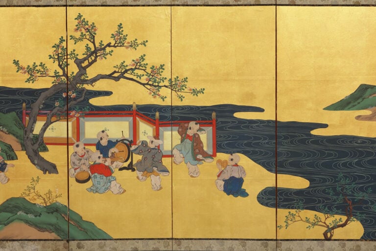 Paravent à six panneaux 屏風 (byôbu) orné d'une peinture de style Kanô sur fond d… Vente aux encheres – Auction House – Commissaire-priseur – Auctioneer - Boisgirard Antonini – Paris – Nice