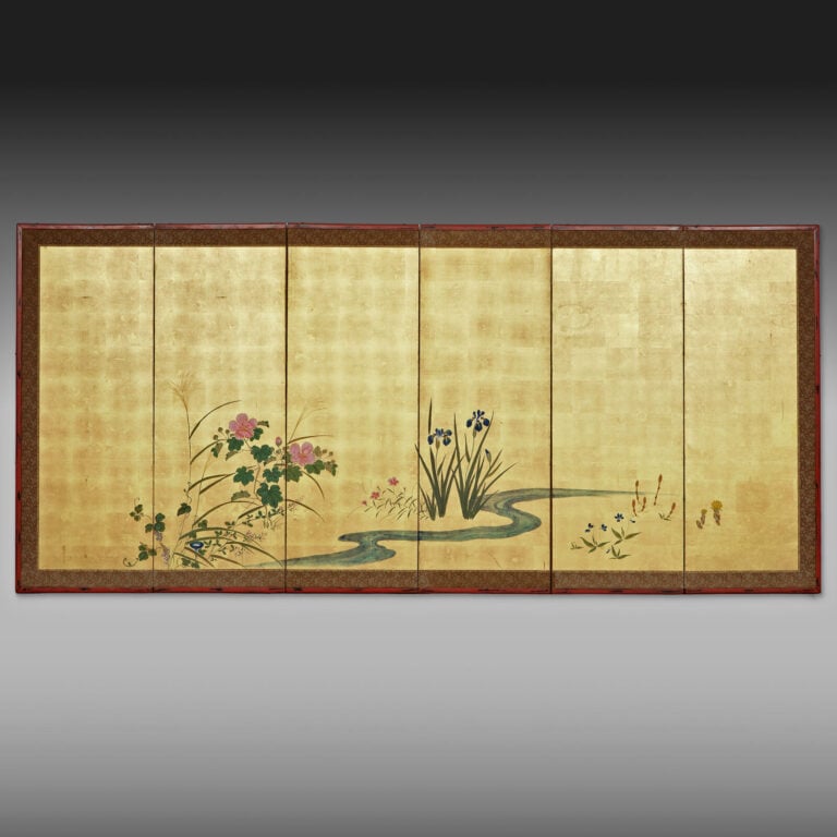 Paravent à six panneaux de taille moyenne (byôbu 屏風) à décor de fleurs saisonni… Vente aux encheres – Auction House – Commissaire-priseur – Auctioneer - Boisgirard Antonini – Paris – Nice