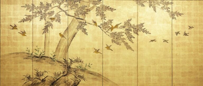 Paravent à six panneaux représentant une peinture sumi-e centrée sur un impress… Vente aux encheres – Auction House – Commissaire-priseur – Auctioneer - Boisgirard Antonini – Paris – Nice