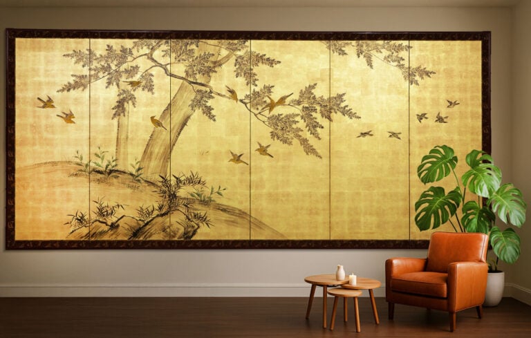 Paravent à six panneaux représentant une peinture sumi-e centrée sur un impress… Vente aux encheres – Auction House – Commissaire-priseur – Auctioneer - Boisgirard Antonini – Paris – Nice